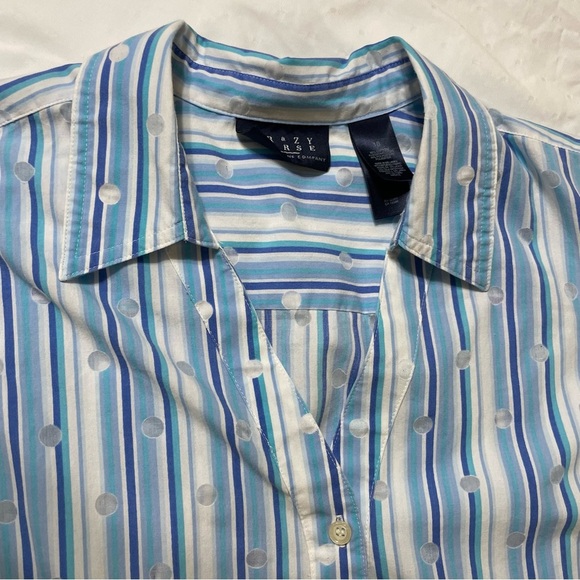 Liz Claiborne Blue and White Striped Sleeveless Button Down - Picture 3 of 6